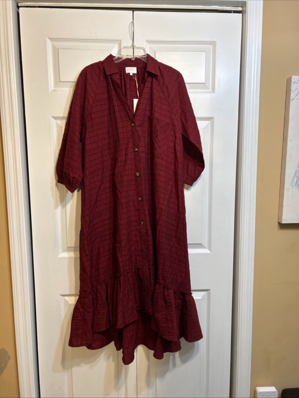 NWT Entro Oversized Dress Hi Lo Boho Size S Small Ruffle Crinkle Button Front